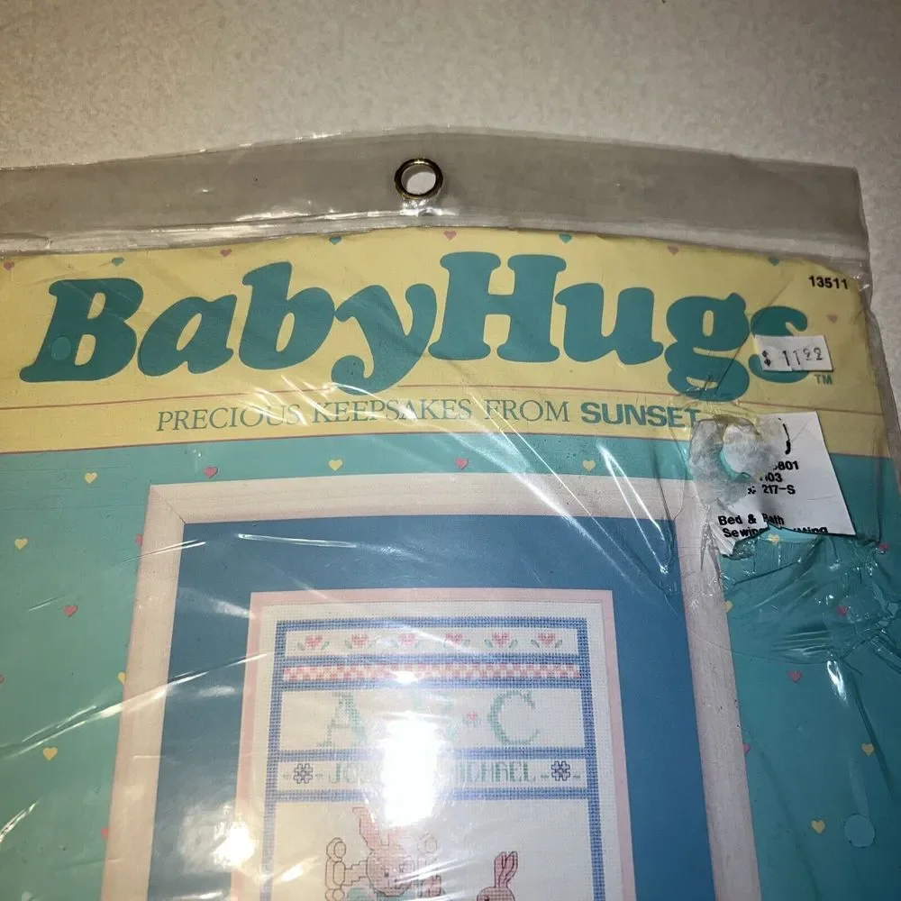 Dimensions Sunset Baby Hugs Bunny Family Birth‎ Record Counted Cross Stitch Kit